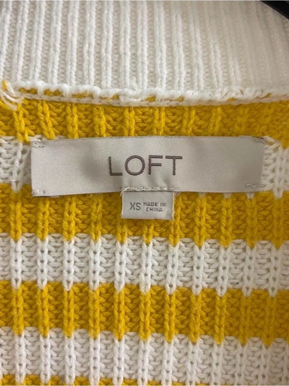 LOFT Mustard Yellow & White Striped Knit Cardigan Sweater XS Fall Preppy Style - Picture 2 of 4